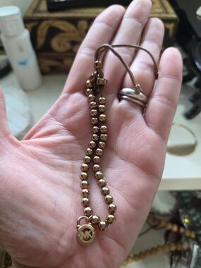 Michael Kors Gold Beaded Charm Bracelet with Adjustable Cord